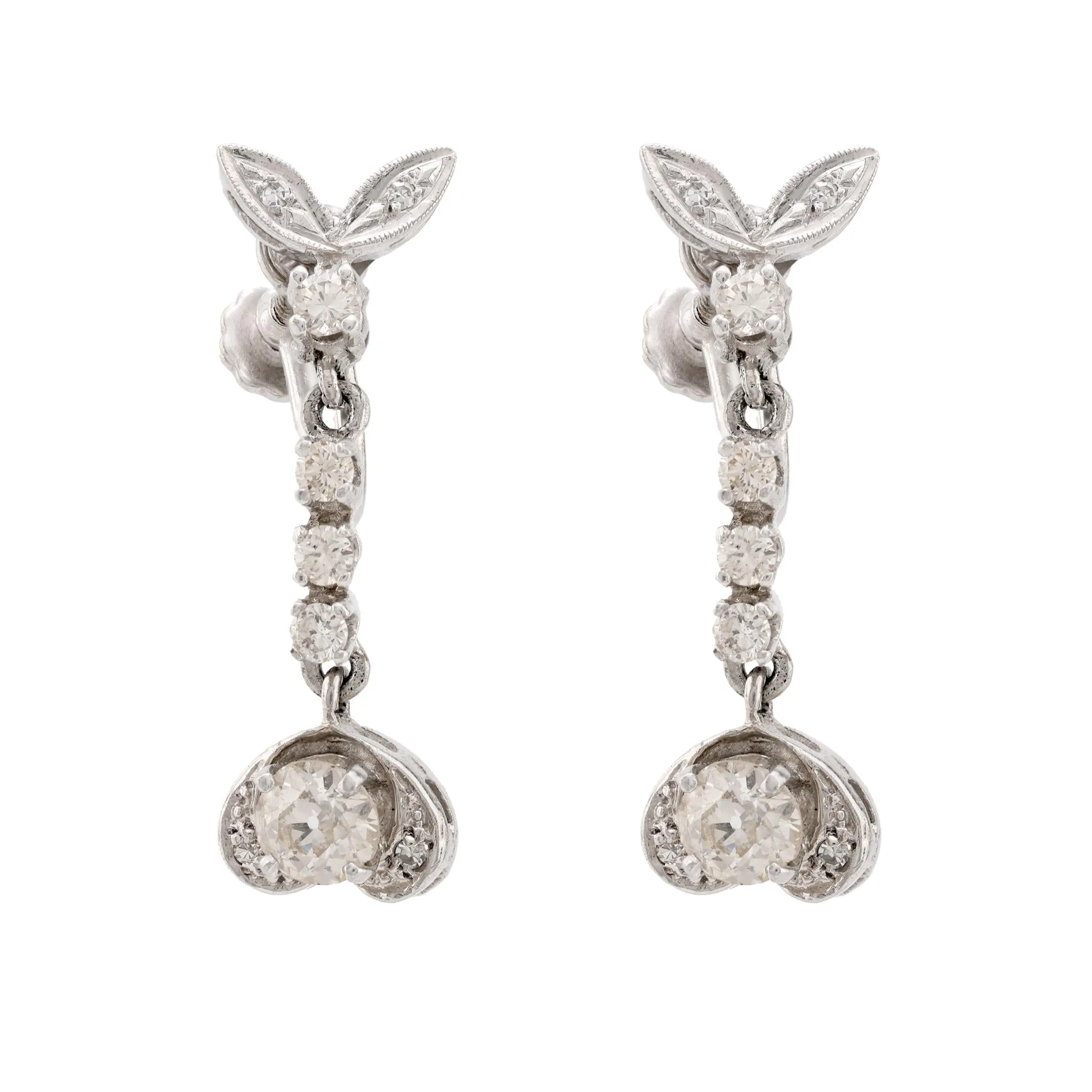Mid Century Diamond 14K White Gold Earrings