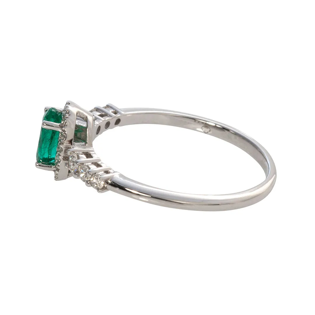 Oval Emerald & Diamond 14K White Gold Ring