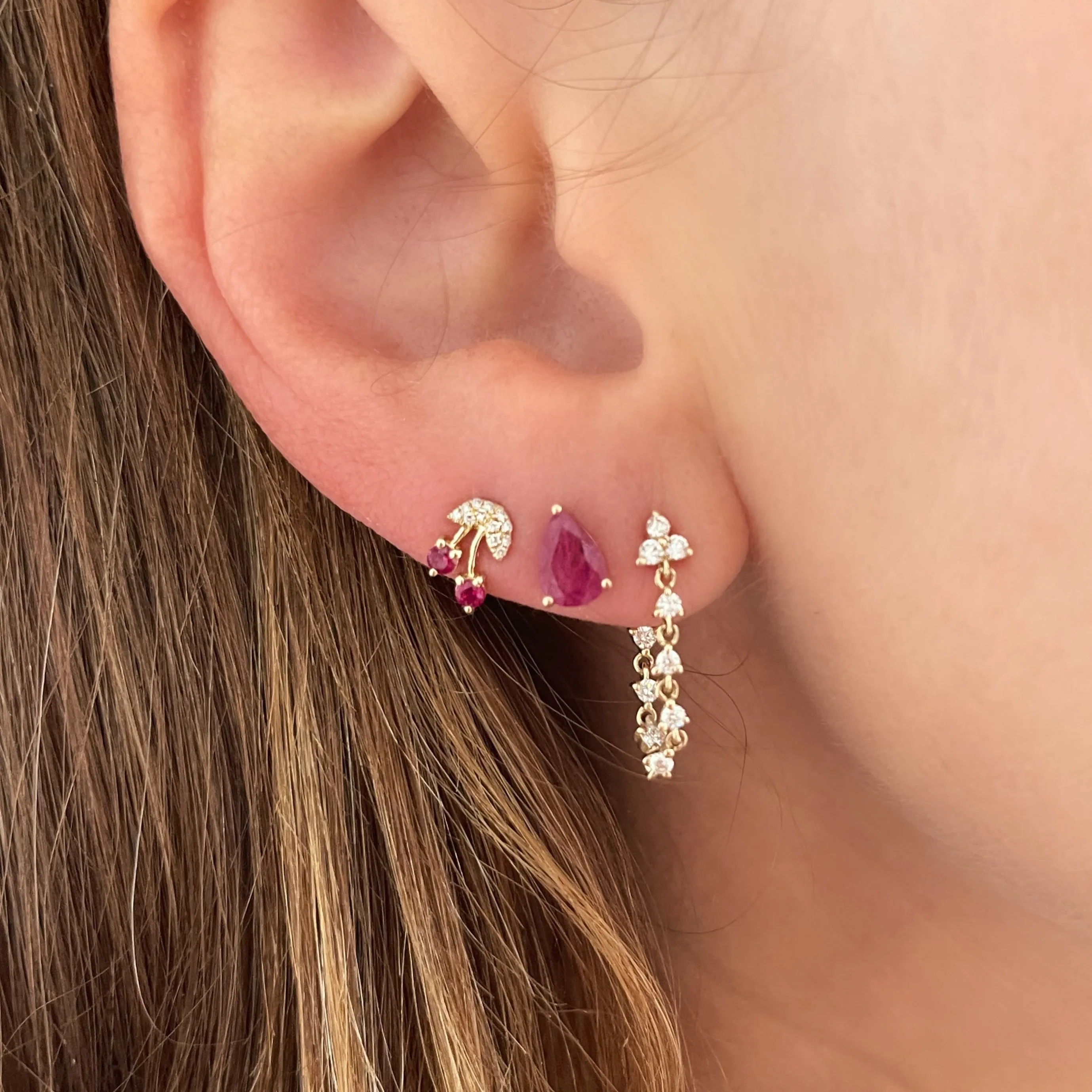 Pear Shape Ruby Sprinkle Stud Earrings