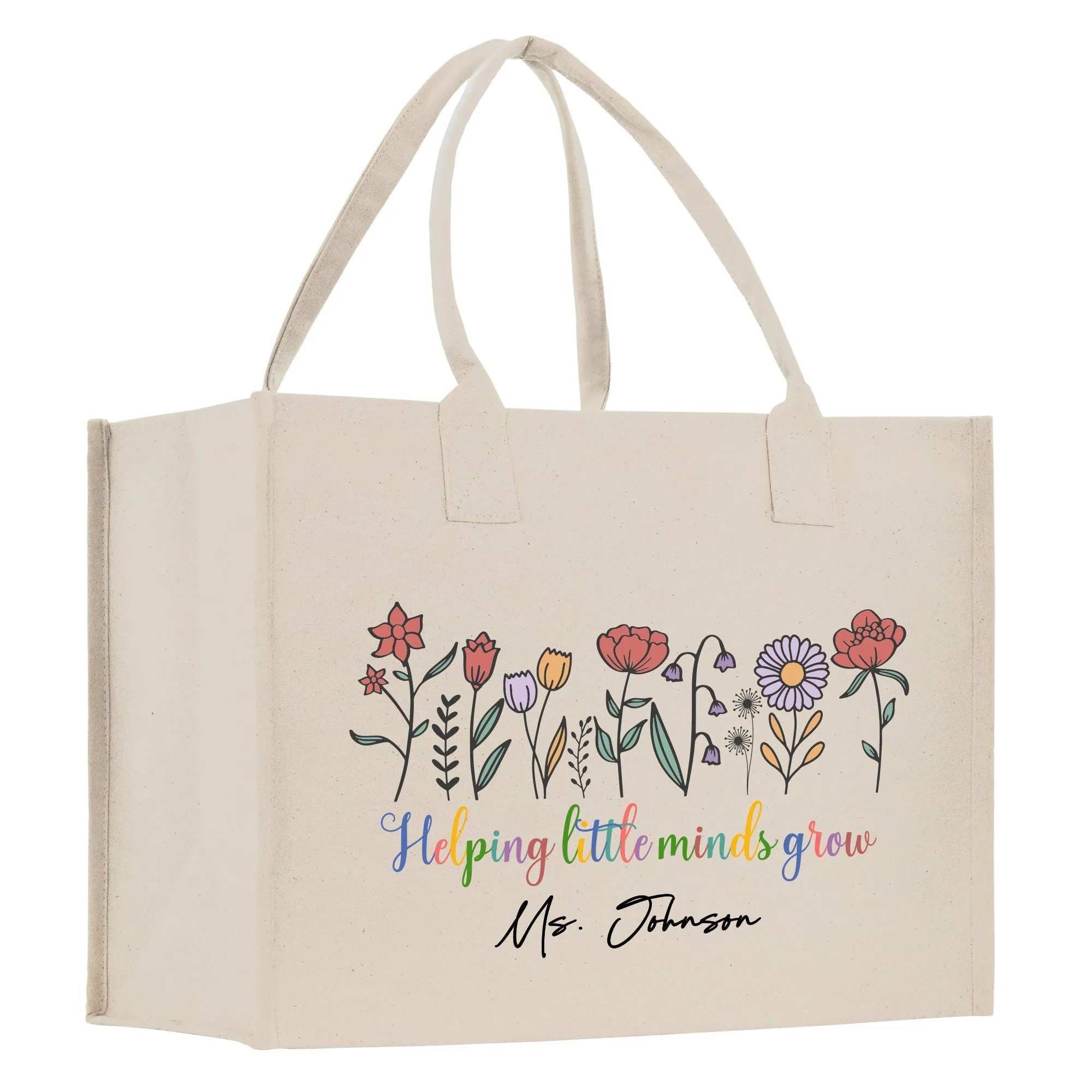 Personalized Floral Teacher Cotton Canvas Tote Bag Gift for Teachers Teacher Life Tote Custom Teacher Appreciation Gift Bag Teacher Name Bag