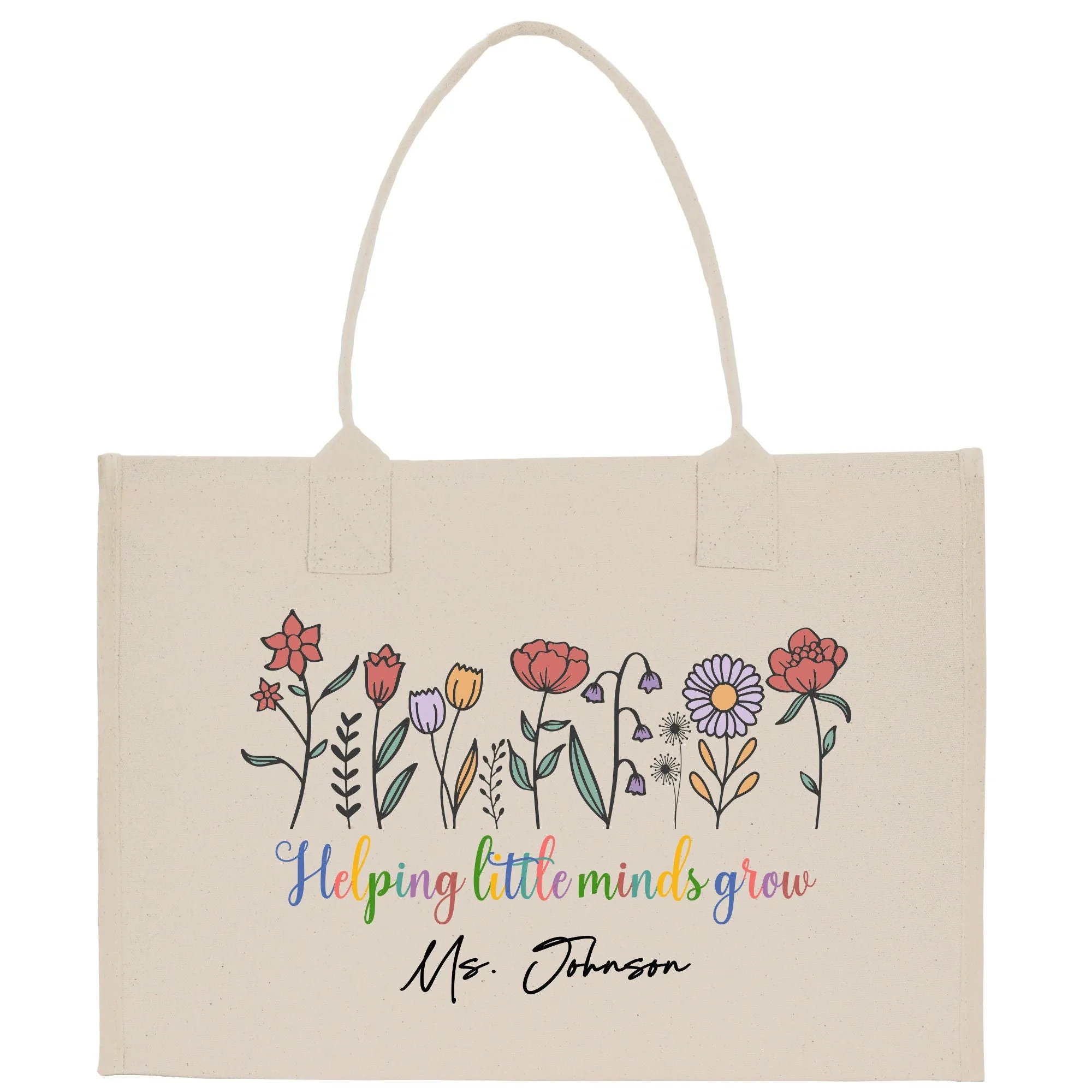 Personalized Floral Teacher Cotton Canvas Tote Bag Gift for Teachers Teacher Life Tote Custom Teacher Appreciation Gift Bag Teacher Name Bag