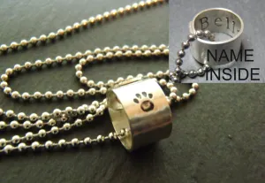 Personalized Pet memorial Necklace for dog or cat with stamped pawprint and name inside the charm