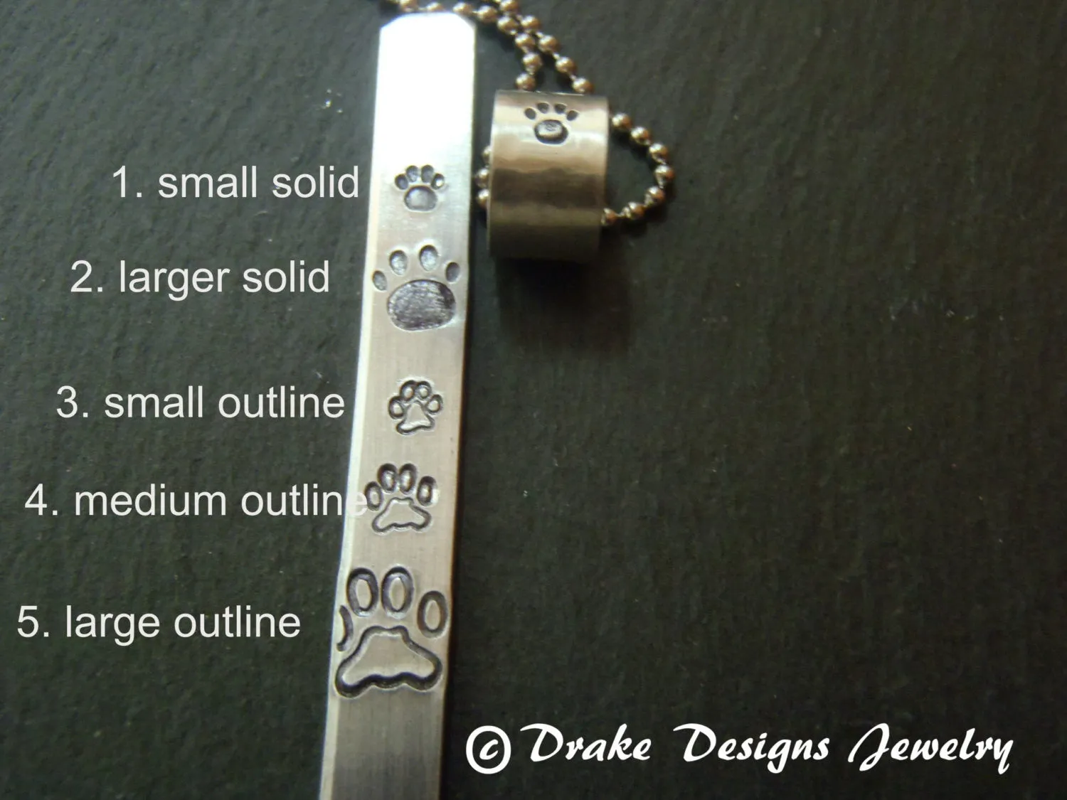 Personalized Pet memorial Necklace for dog or cat with stamped pawprint and name inside the charm