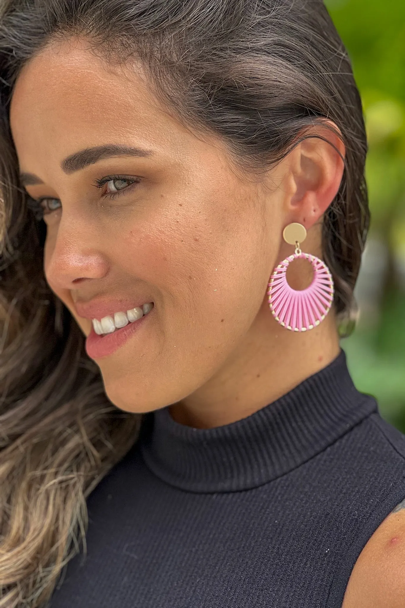 Pink Cord Braided Hoop Earrings