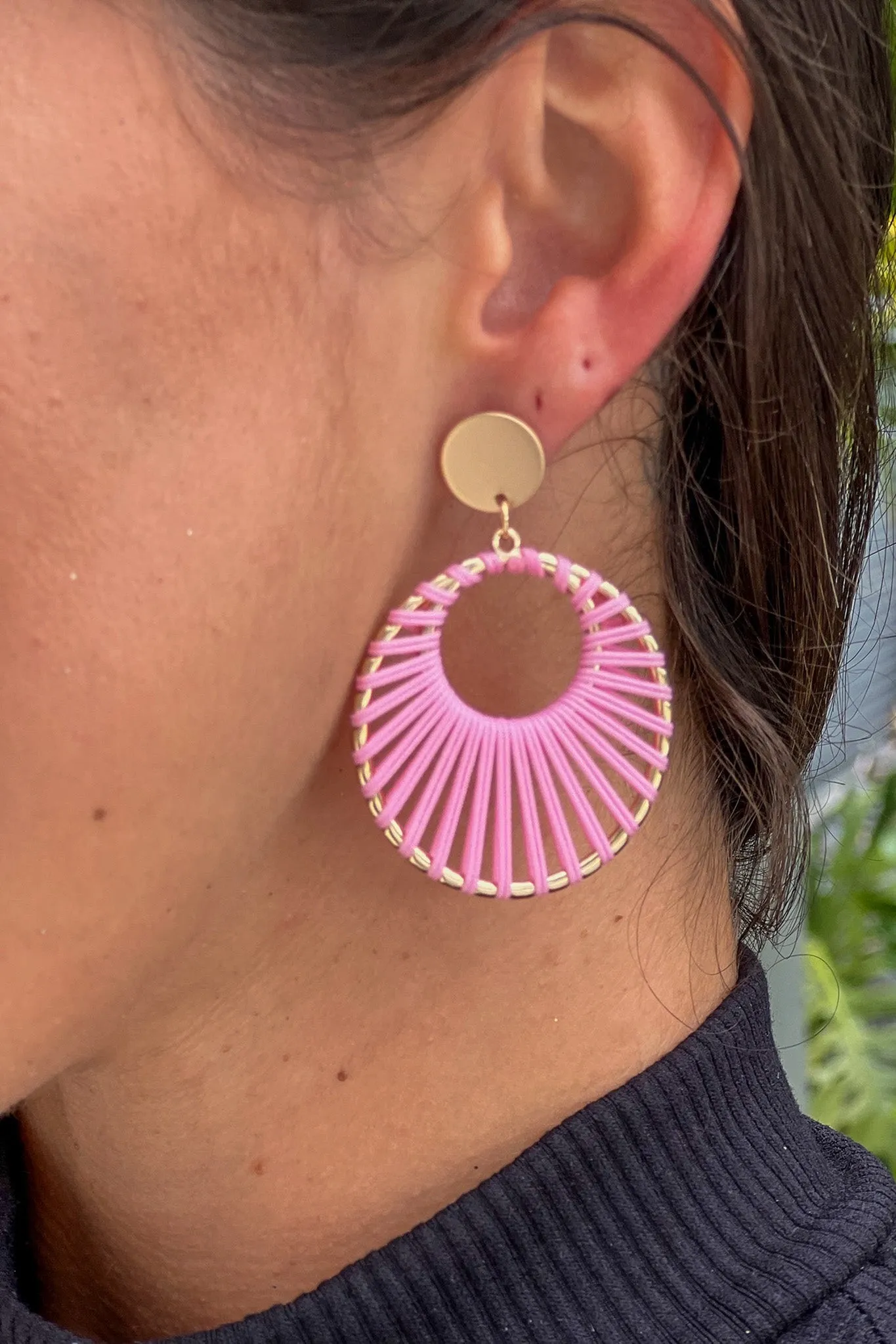Pink Cord Braided Hoop Earrings