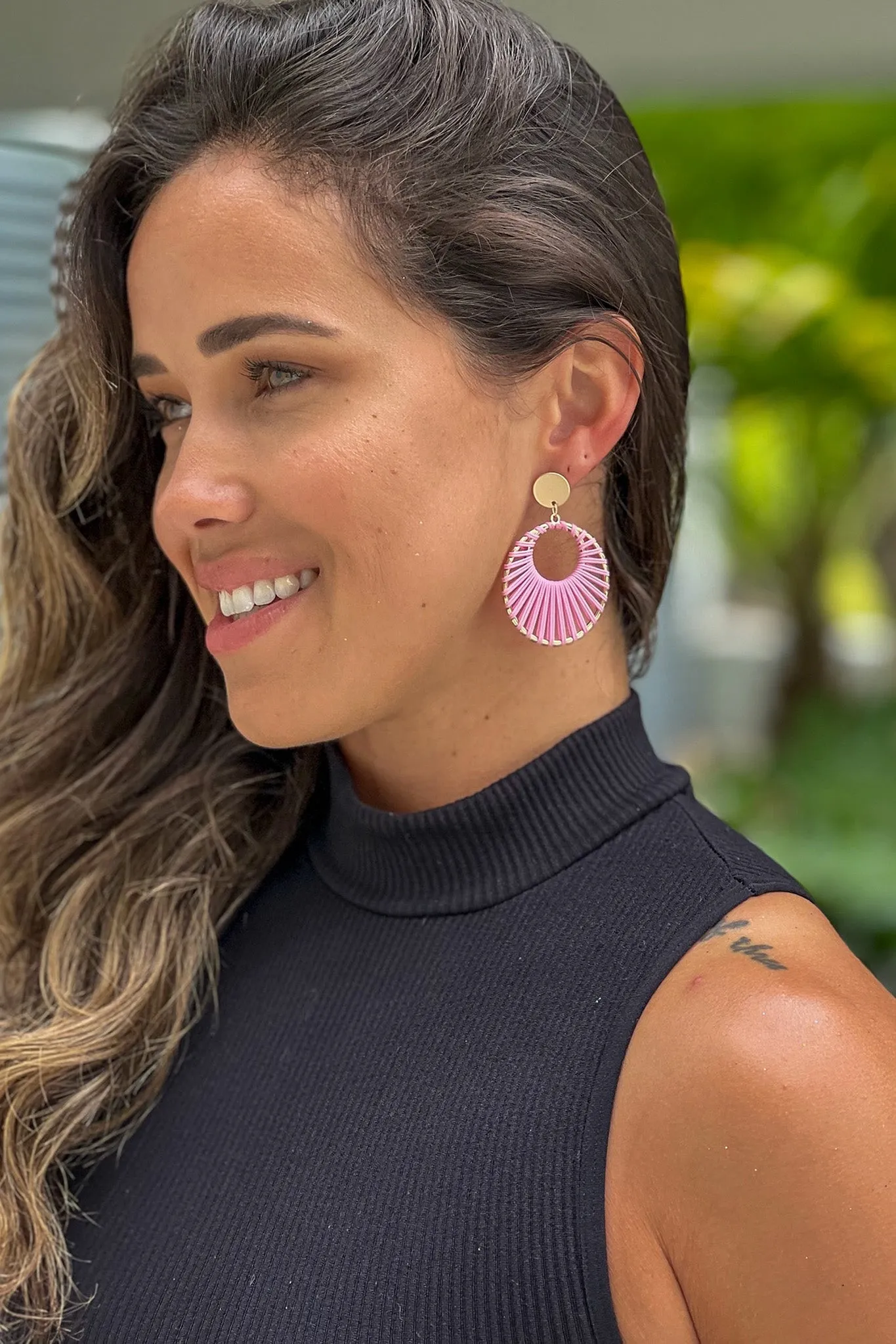 Pink Cord Braided Hoop Earrings