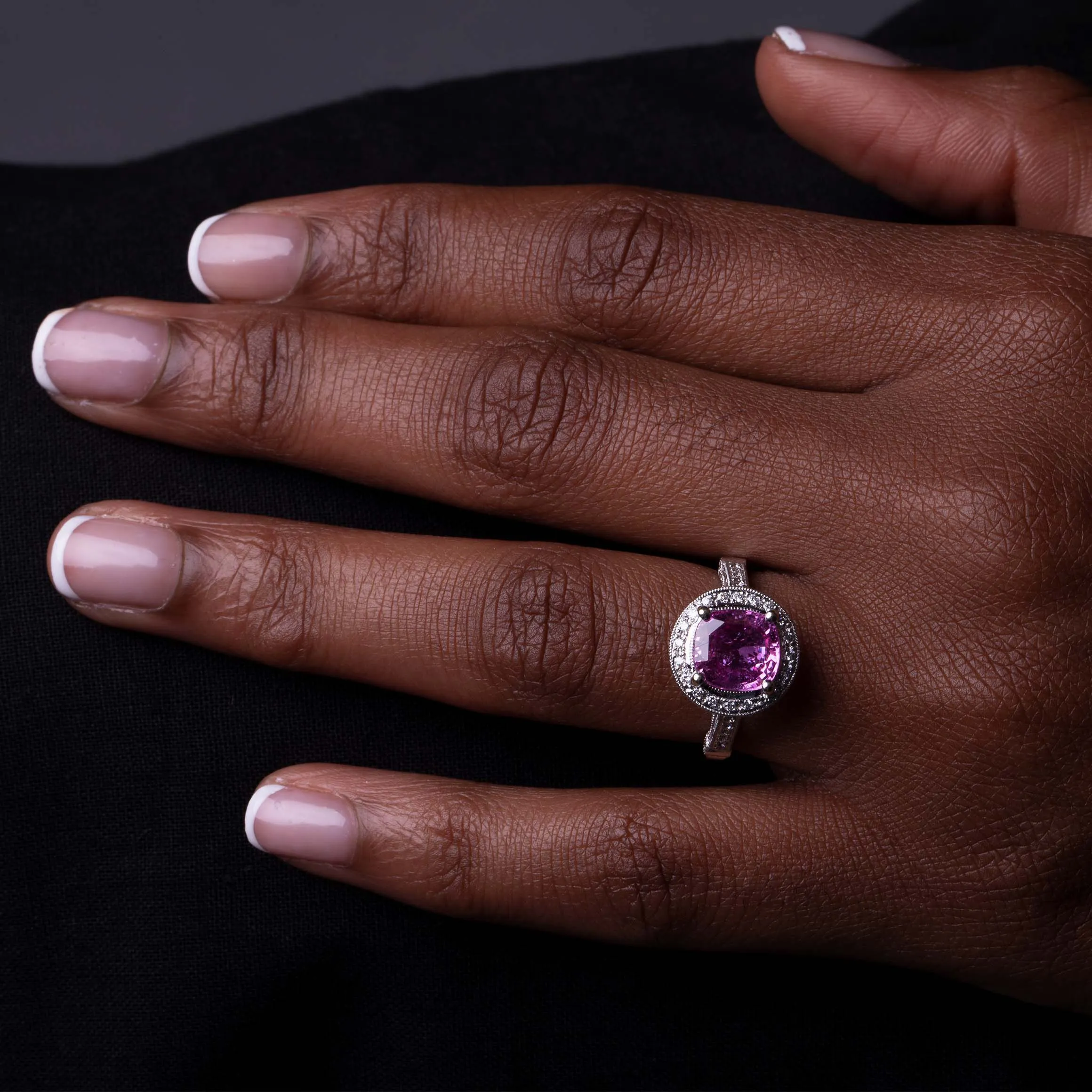 Pink Sapphire & Diamonds White Gold Ring