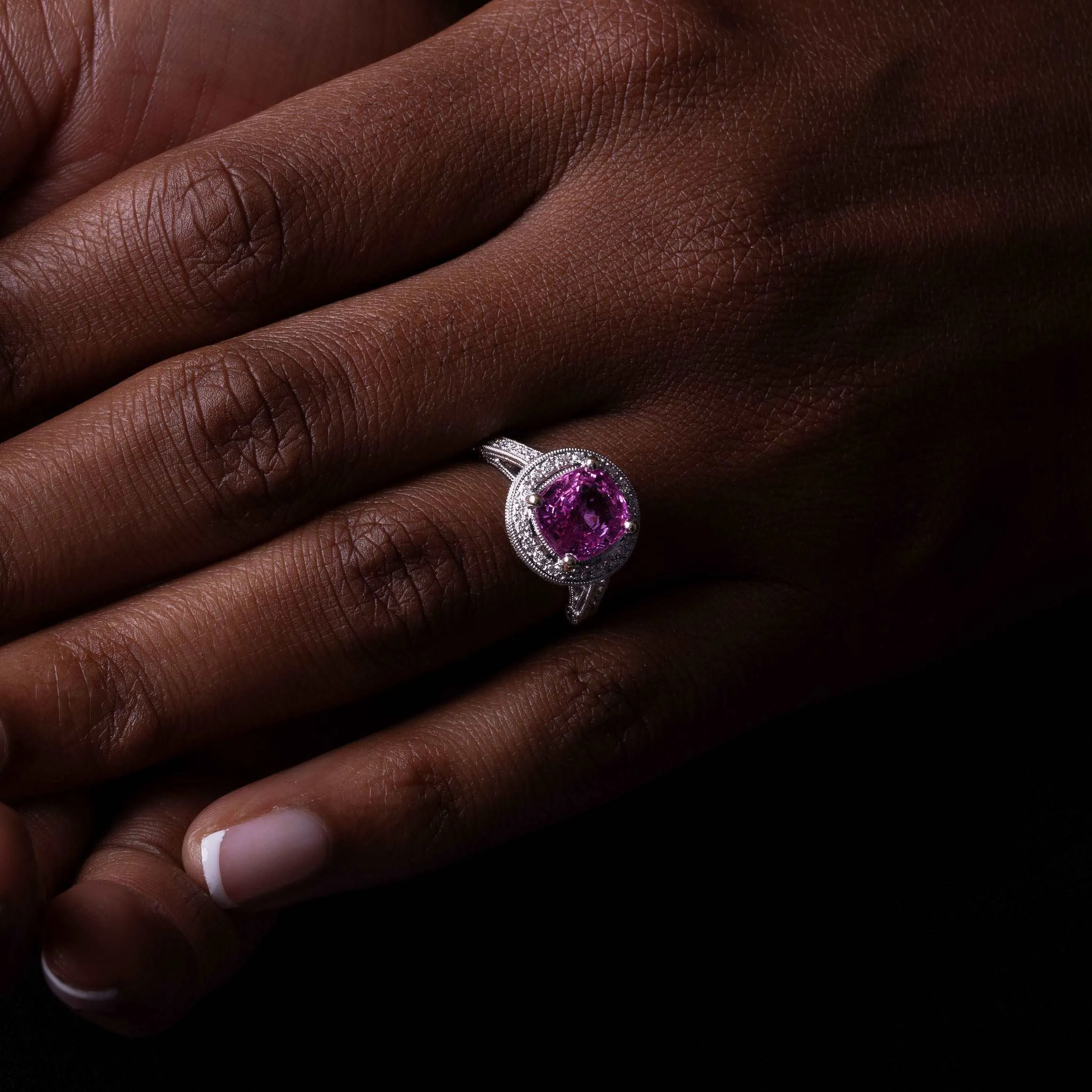 Pink Sapphire & Diamonds White Gold Ring