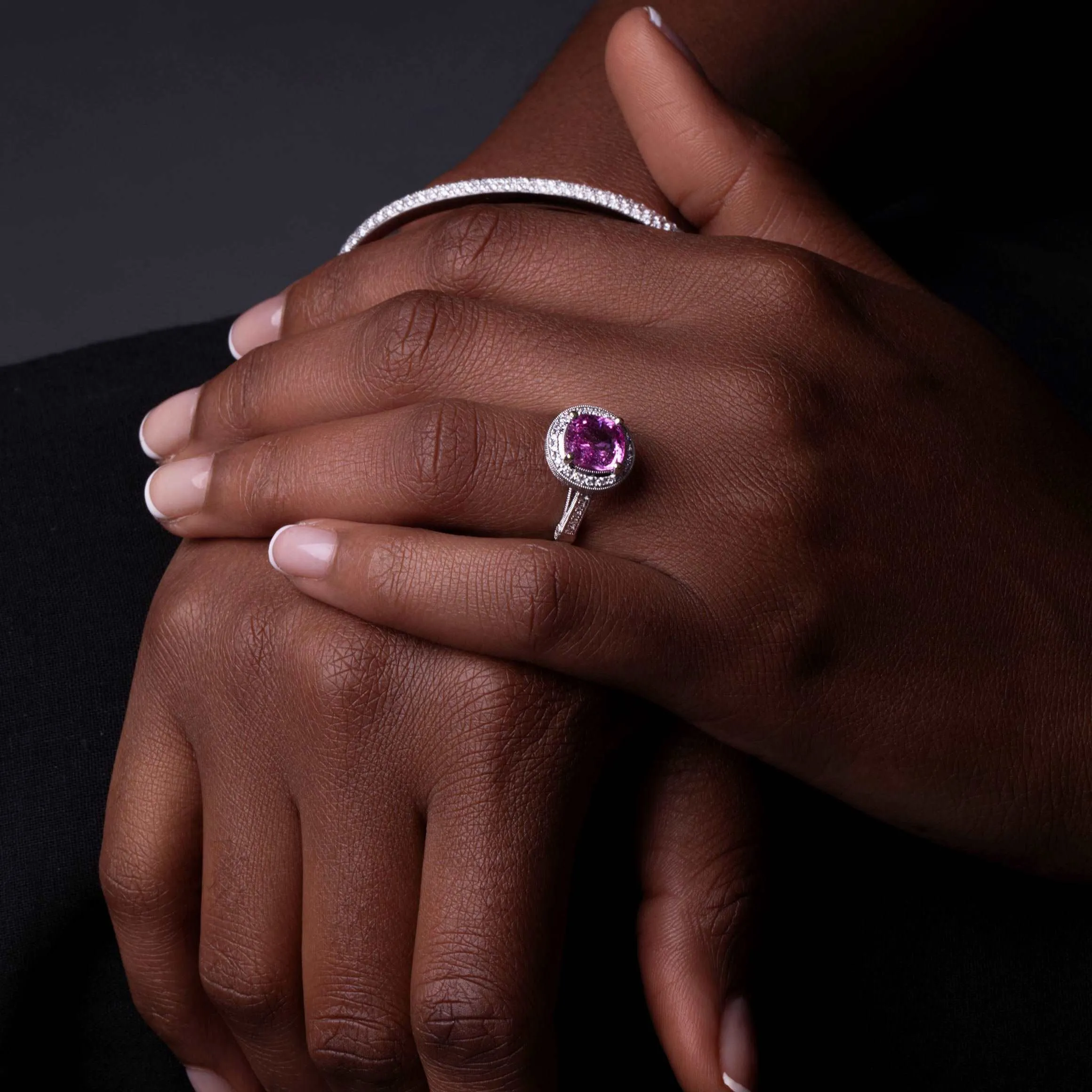 Pink Sapphire & Diamonds White Gold Ring