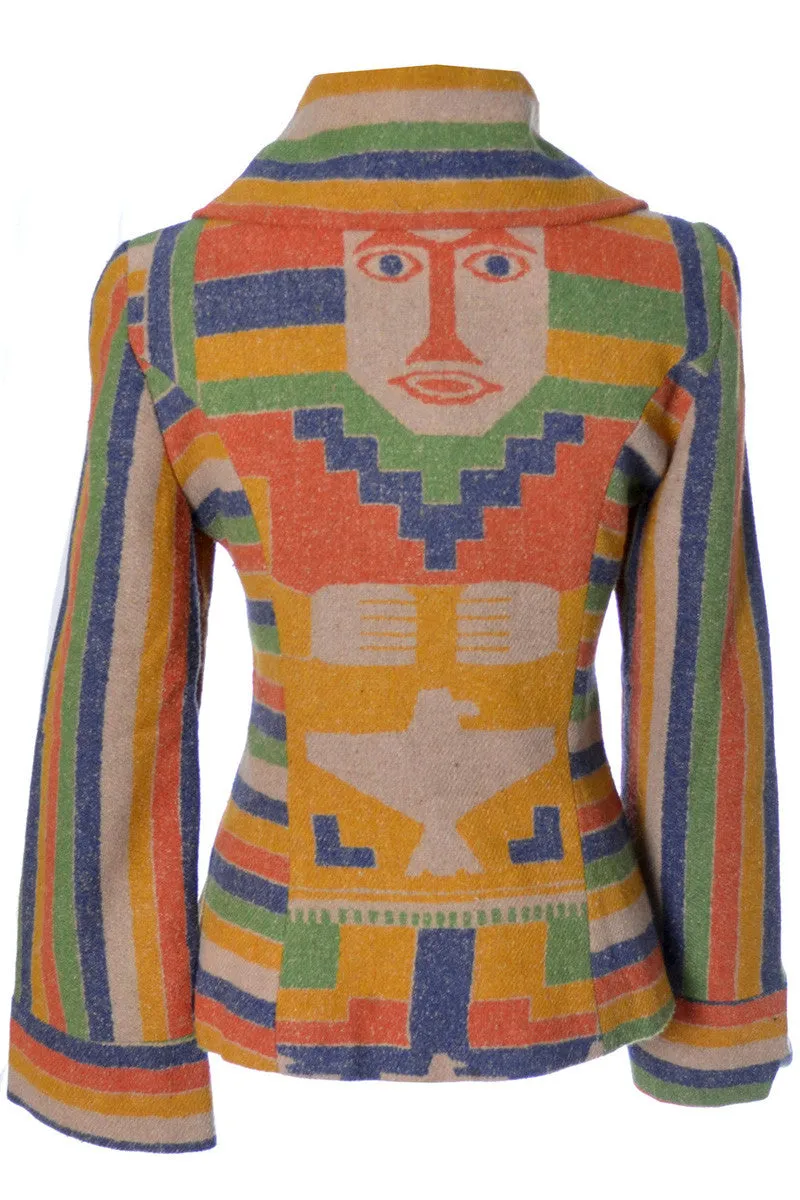 Post Time Western Vintage Blanket coat jacket Aztec Face on back