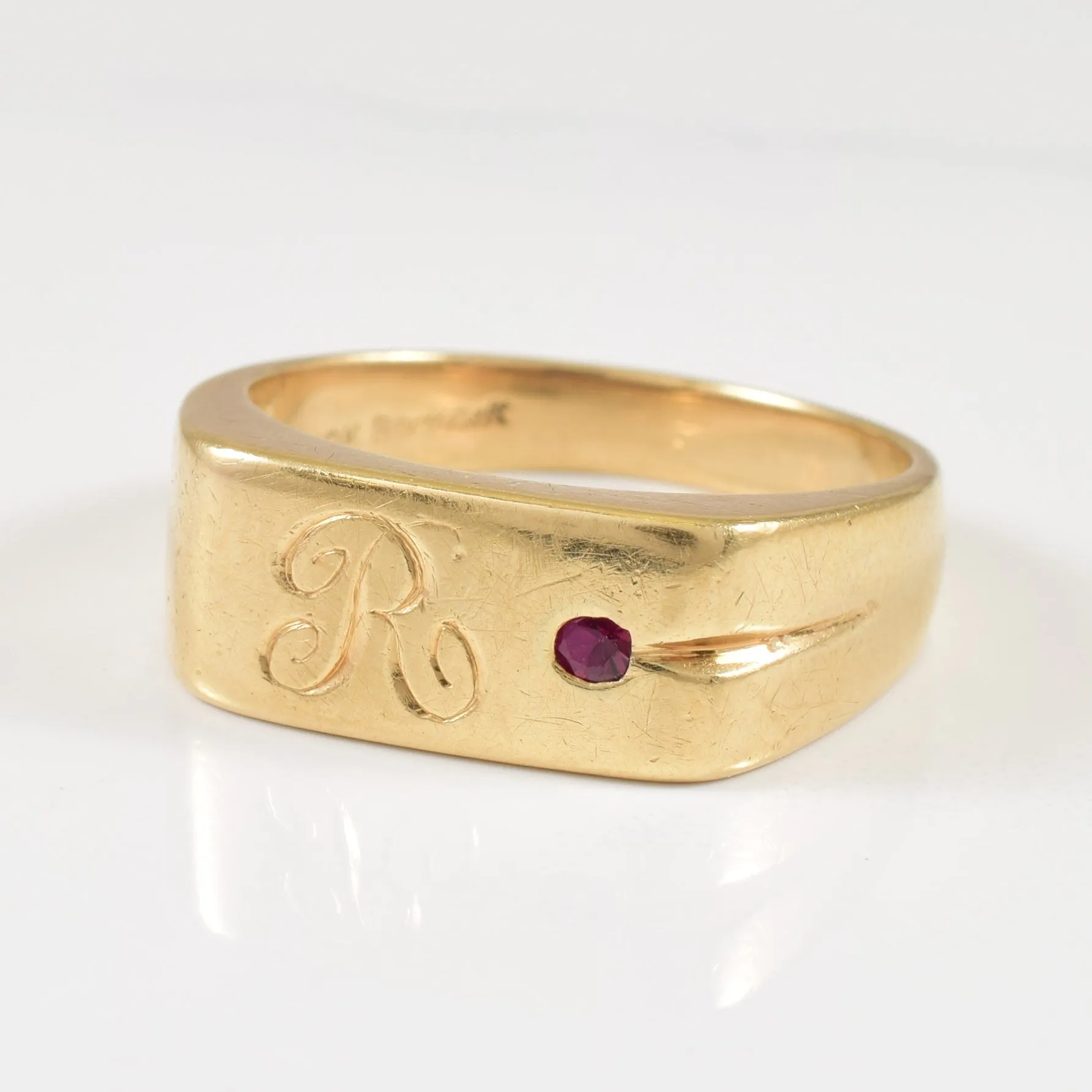 'R' Initialed Synthetic Ruby Ring | 0.05ct | SZ 10 |