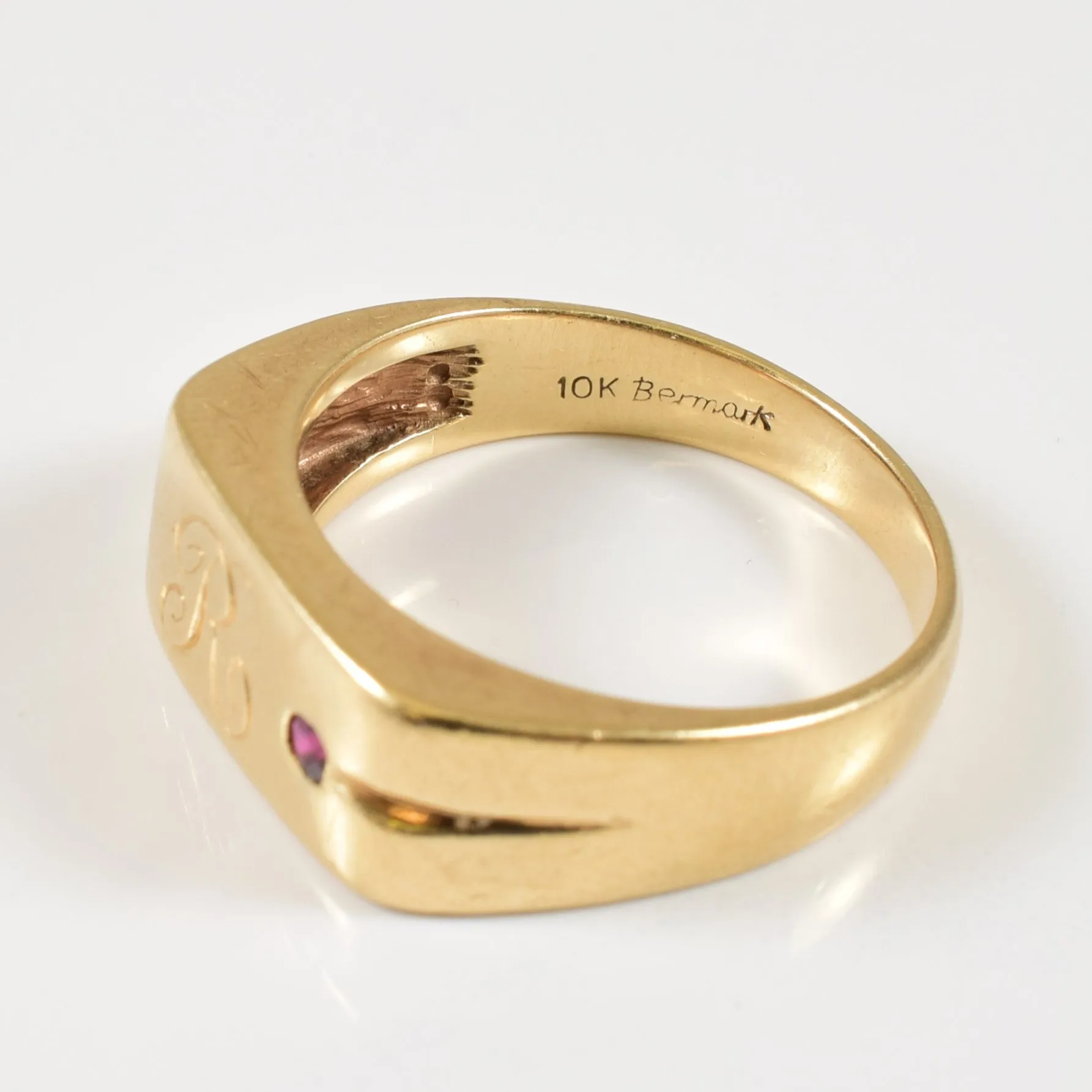 'R' Initialed Synthetic Ruby Ring | 0.05ct | SZ 10 |