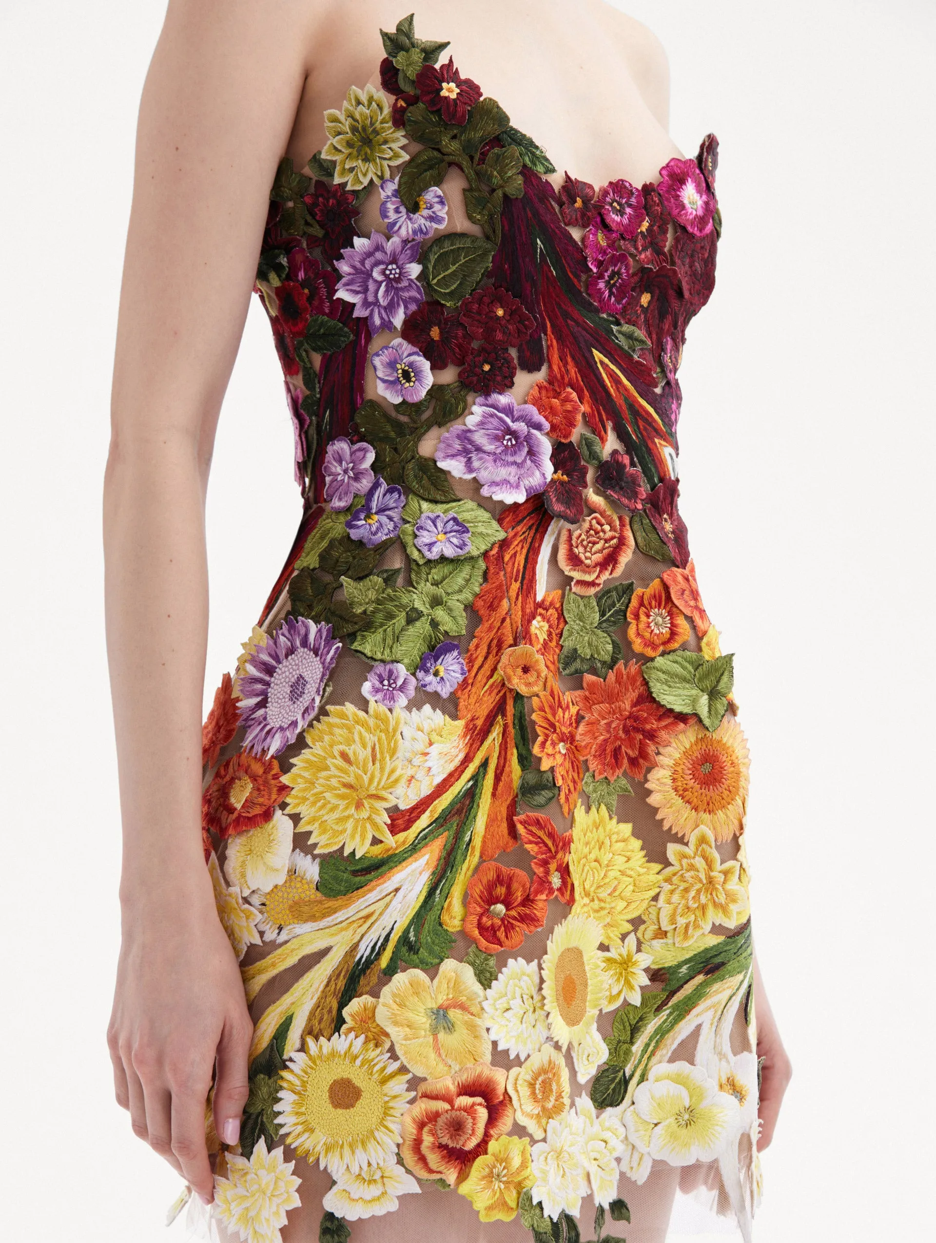 Rainbow Flower Threadwork Cocktail Dress