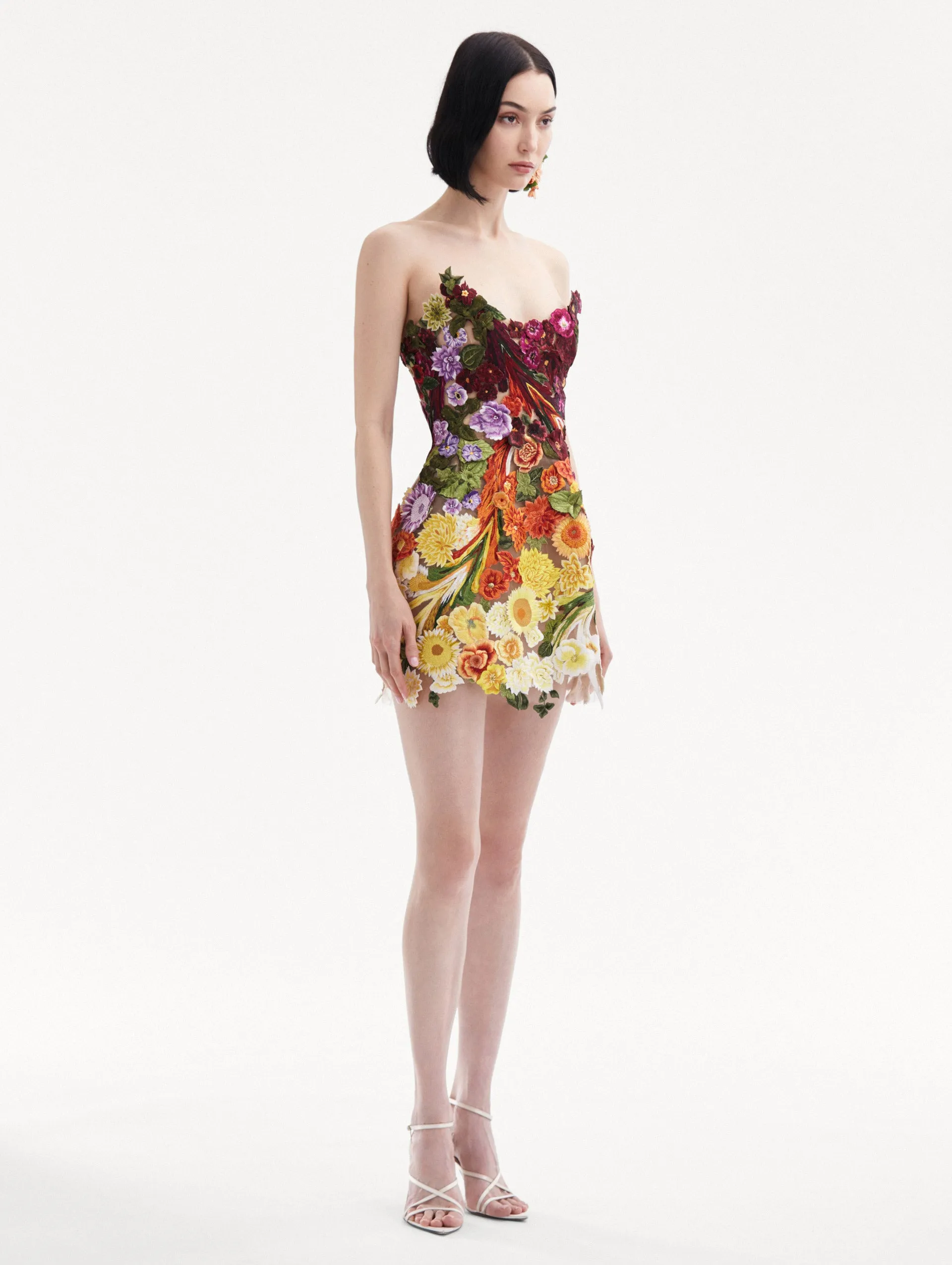 Rainbow Flower Threadwork Cocktail Dress
