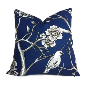 Robert Allen Dwell Studio Vintage Blossom Navy Blue White Pillow Cover