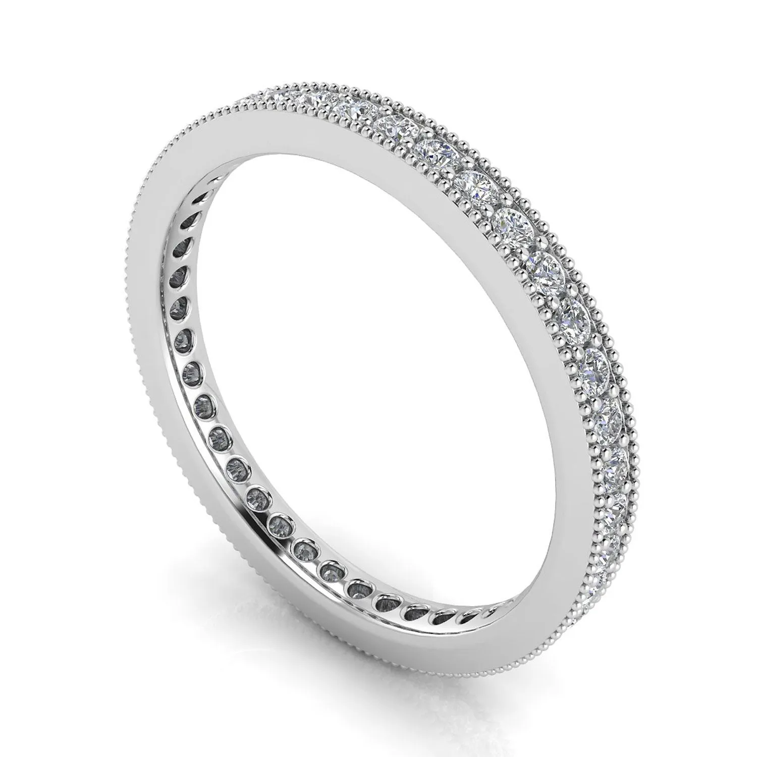 Round Brilliant Cut Diamond Pave & Milgrain Set Eternity Ring In 14k White Gold  (0.47ct. Tw.) Ring Size 6.5