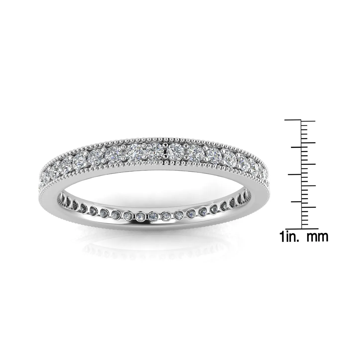 Round Brilliant Cut Diamond Pave & Milgrain Set Eternity Ring In 14k White Gold  (0.47ct. Tw.) Ring Size 6.5