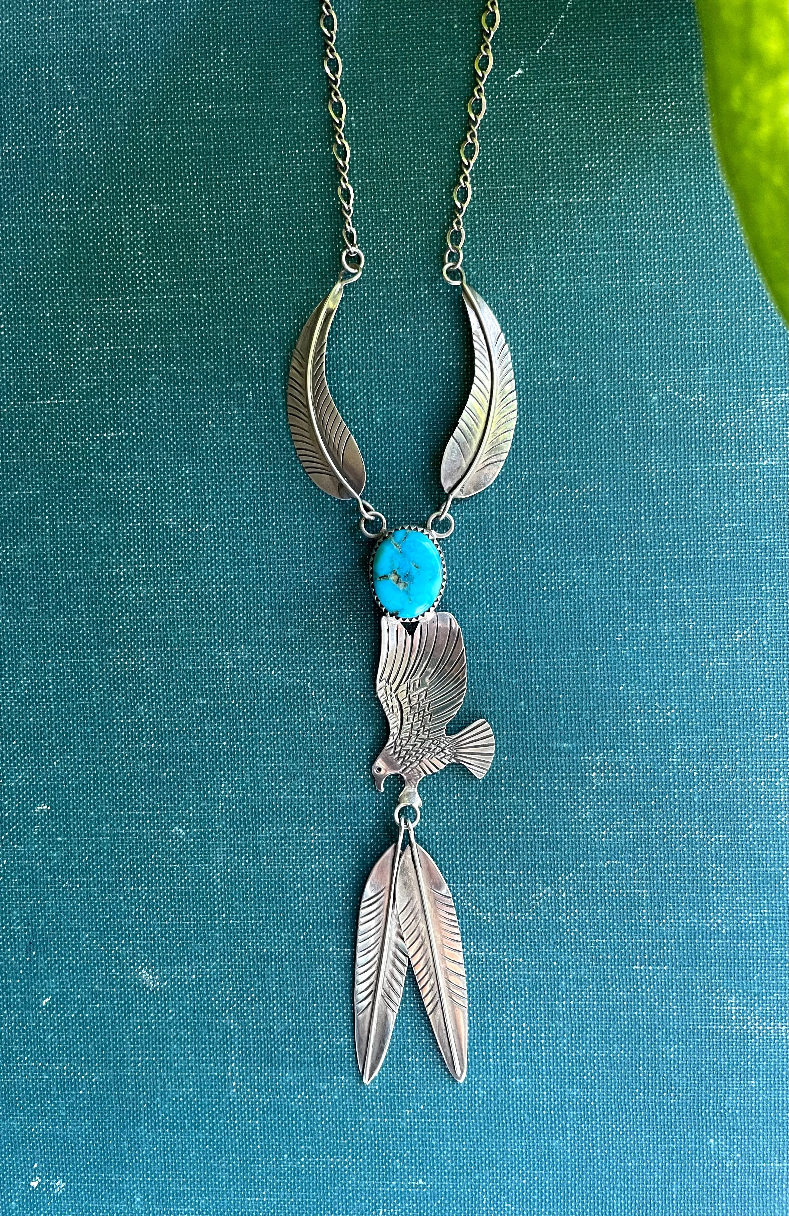 Soaring Eagle Vintage Native American Navajo Turquoise and Sterling Silver Necklace