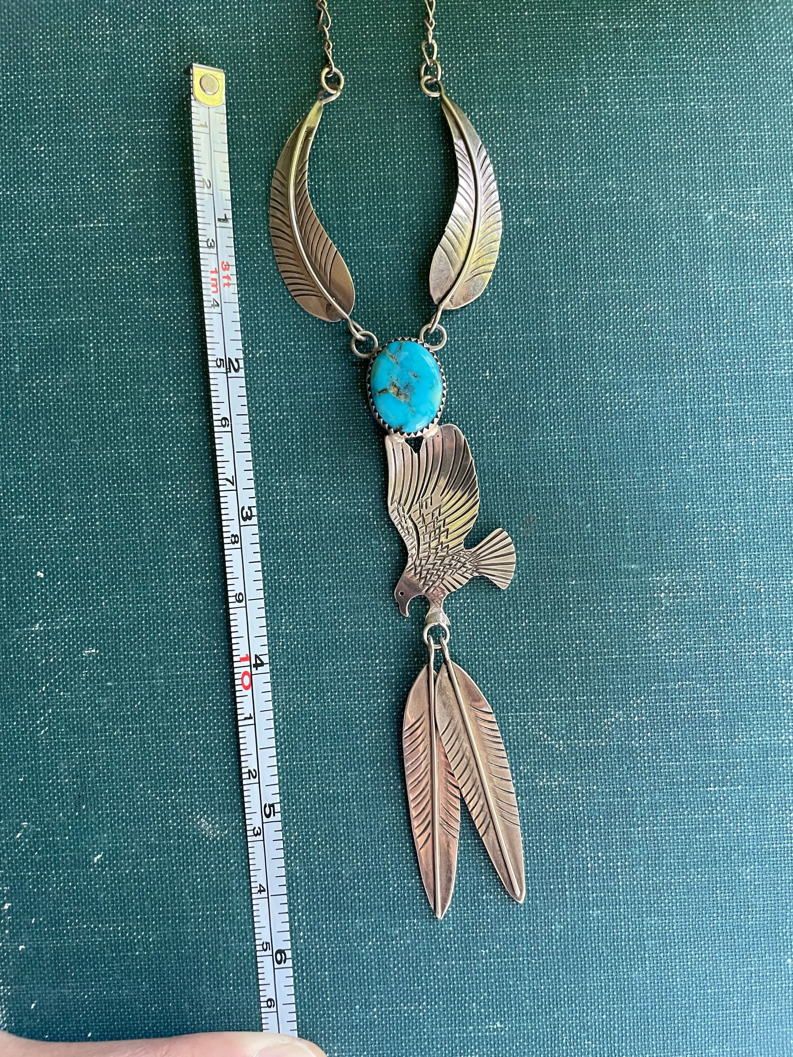 Soaring Eagle Vintage Native American Navajo Turquoise and Sterling Silver Necklace