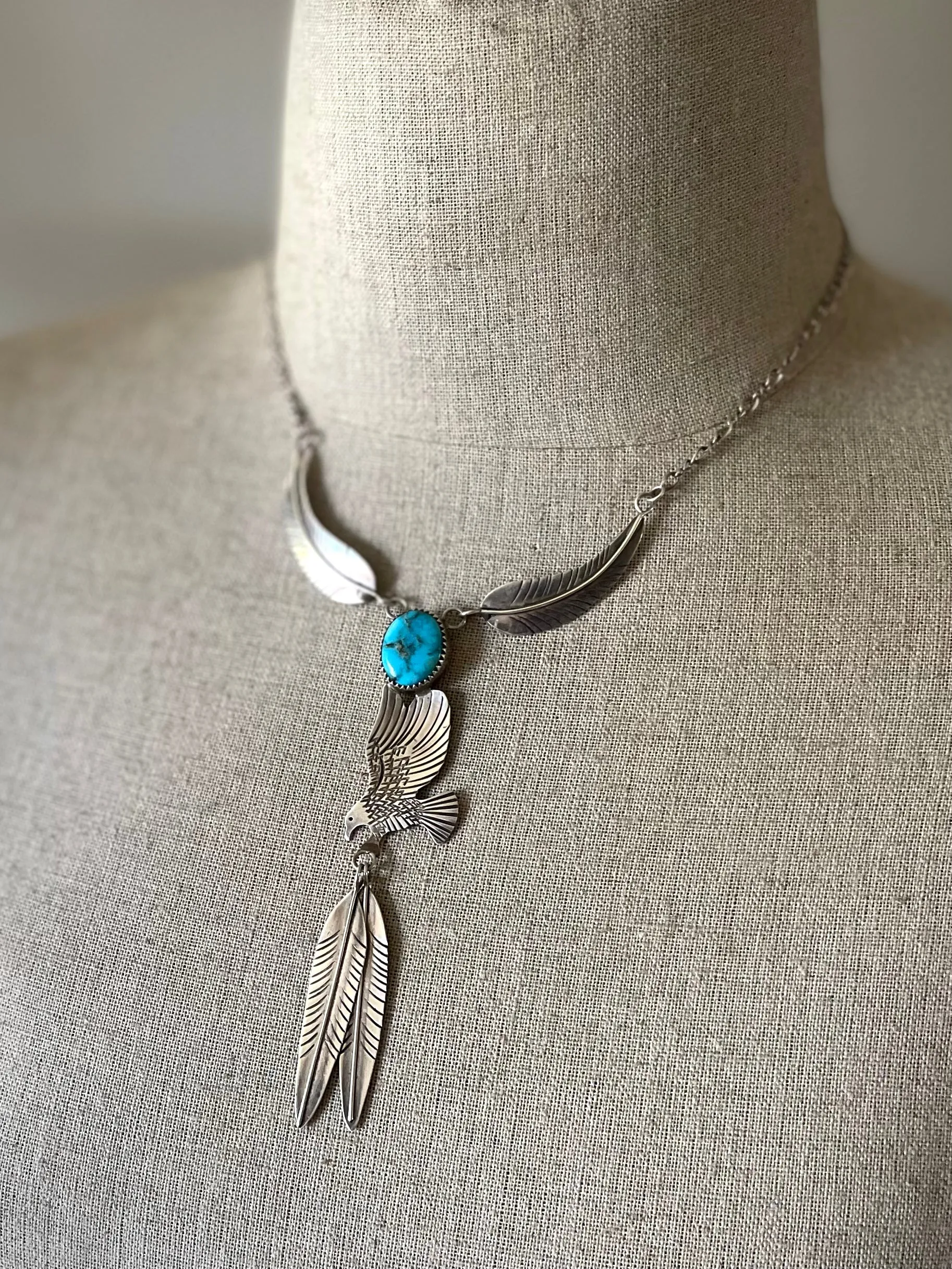 Soaring Eagle Vintage Native American Navajo Turquoise and Sterling Silver Necklace