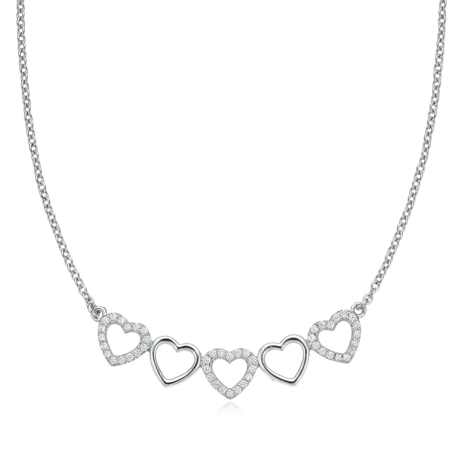 Sterling Silver Round 45cm Cubic Zirconia Heart Necklace