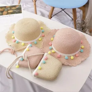 straw pom pom Purse And Hat