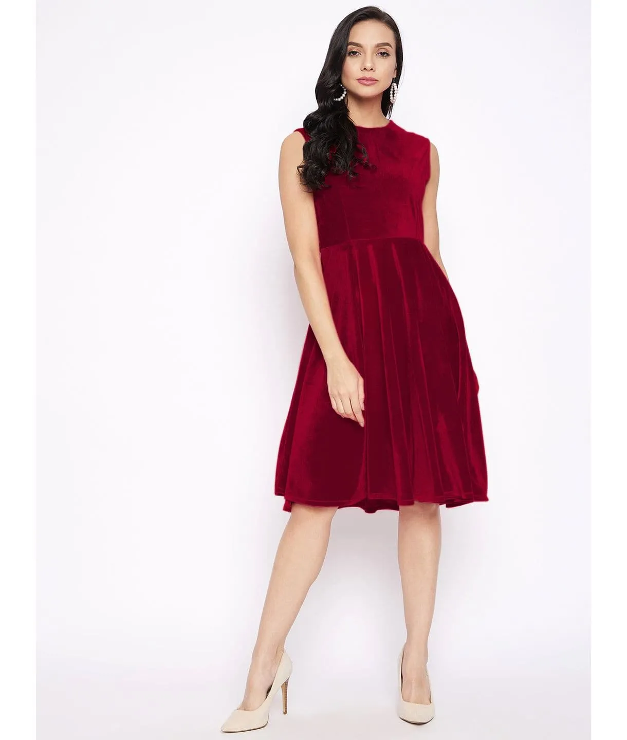 Stretchable Velvet Skater Dress
