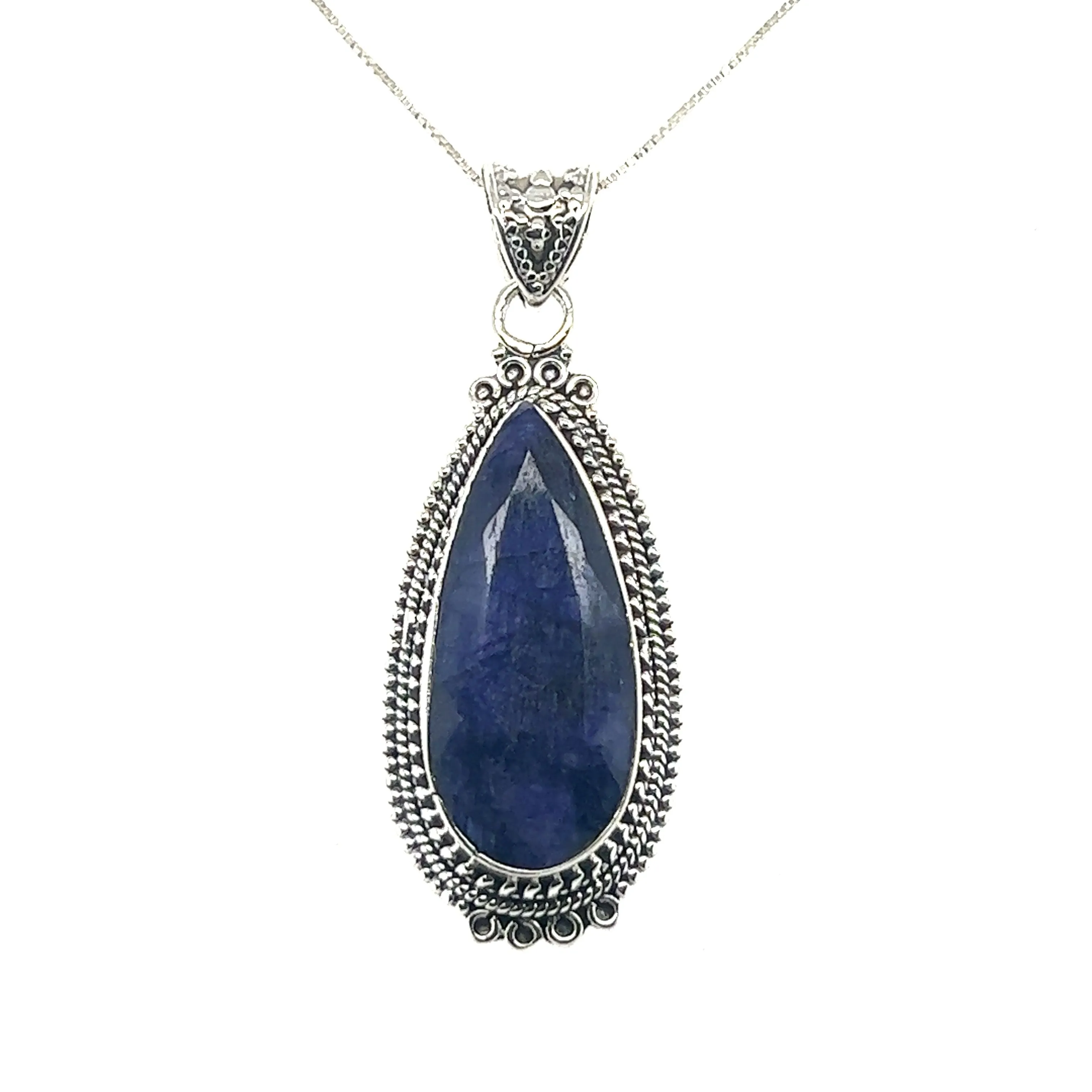 Striking Teardrop Gemstone Pendant with Beaded Detailing