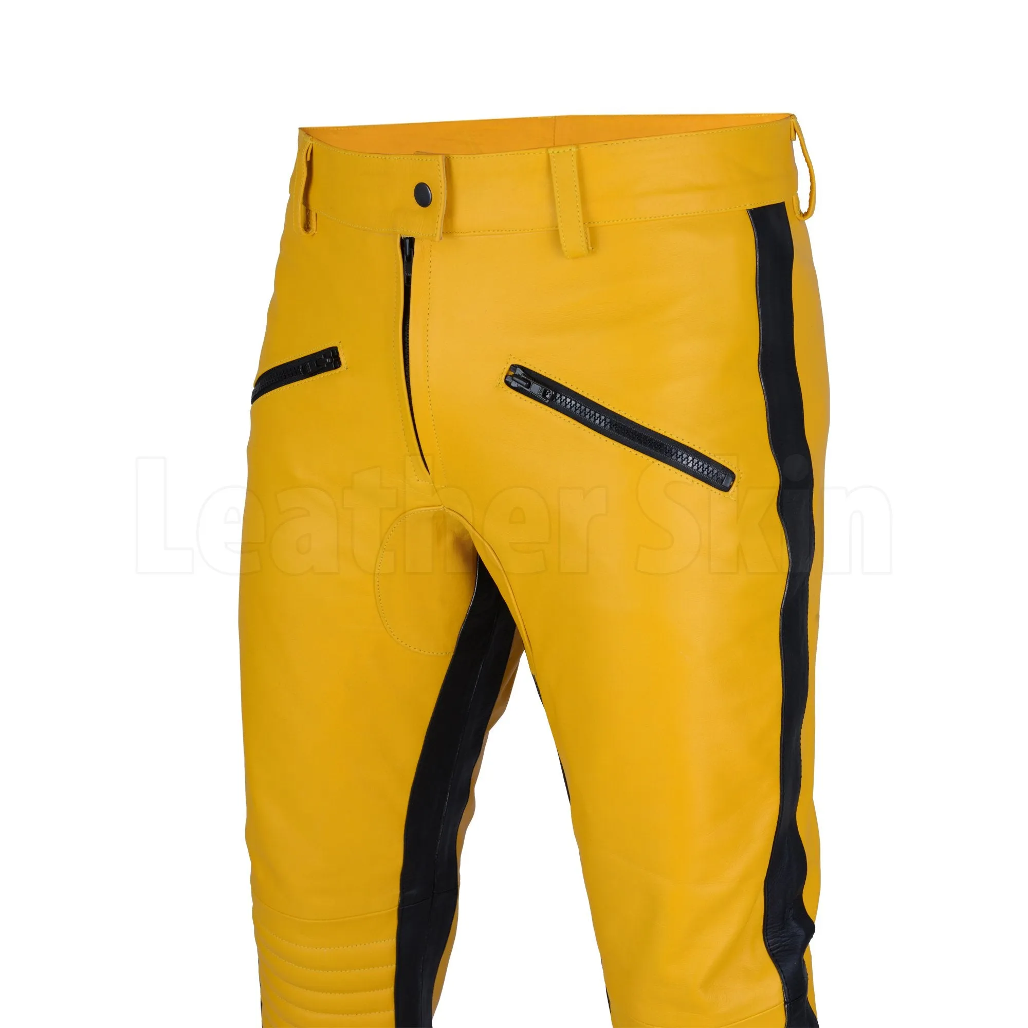 Striking Yellow Genuine Leather Pants Women