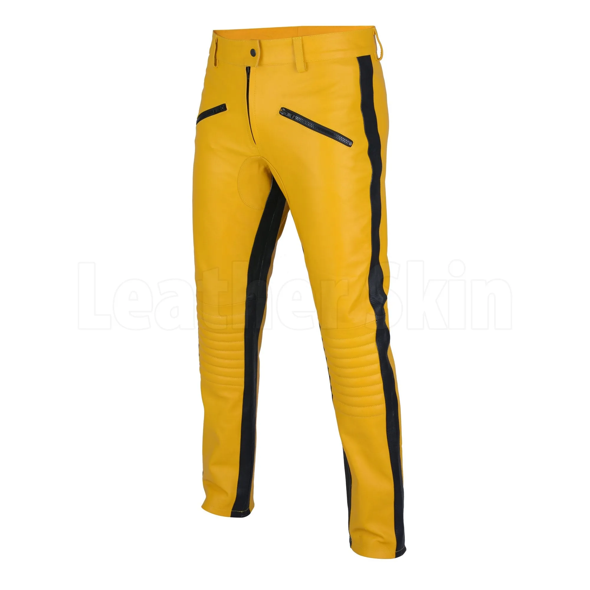 Striking Yellow Genuine Leather Pants Women