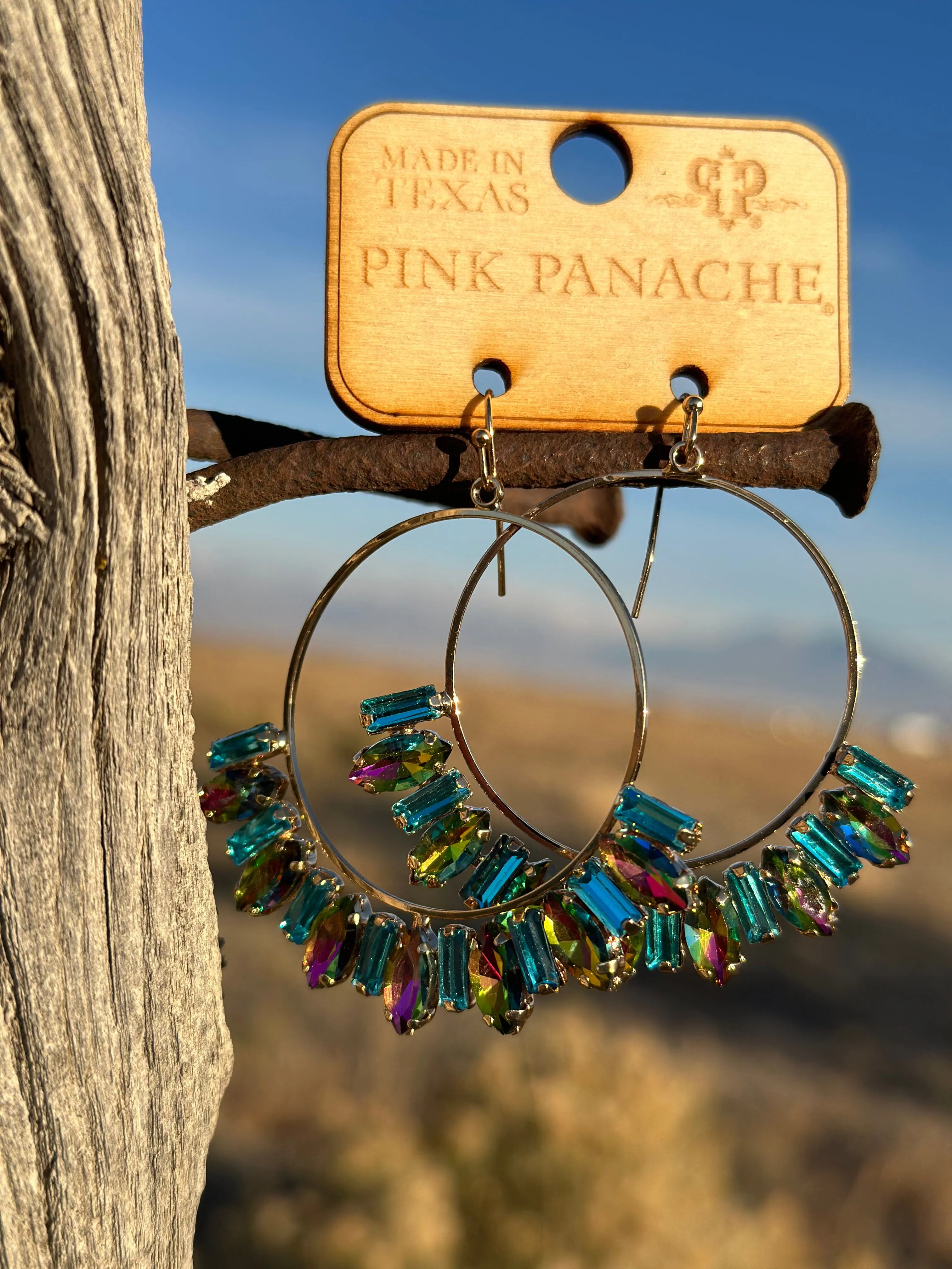 The Pink Panache Teal Multi Crystal Gold Earring