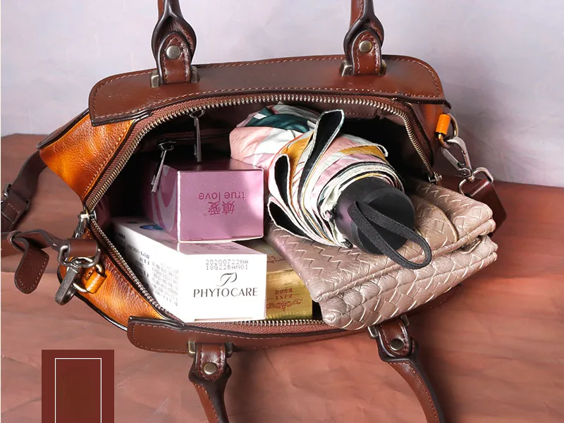 Vintage Vegetable Tanned Leather Tote Handbags B249