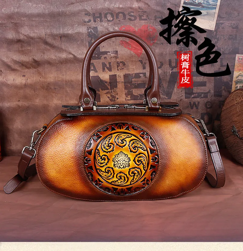 Vintage Vegetable Tanned Leather Tote Handbags B249