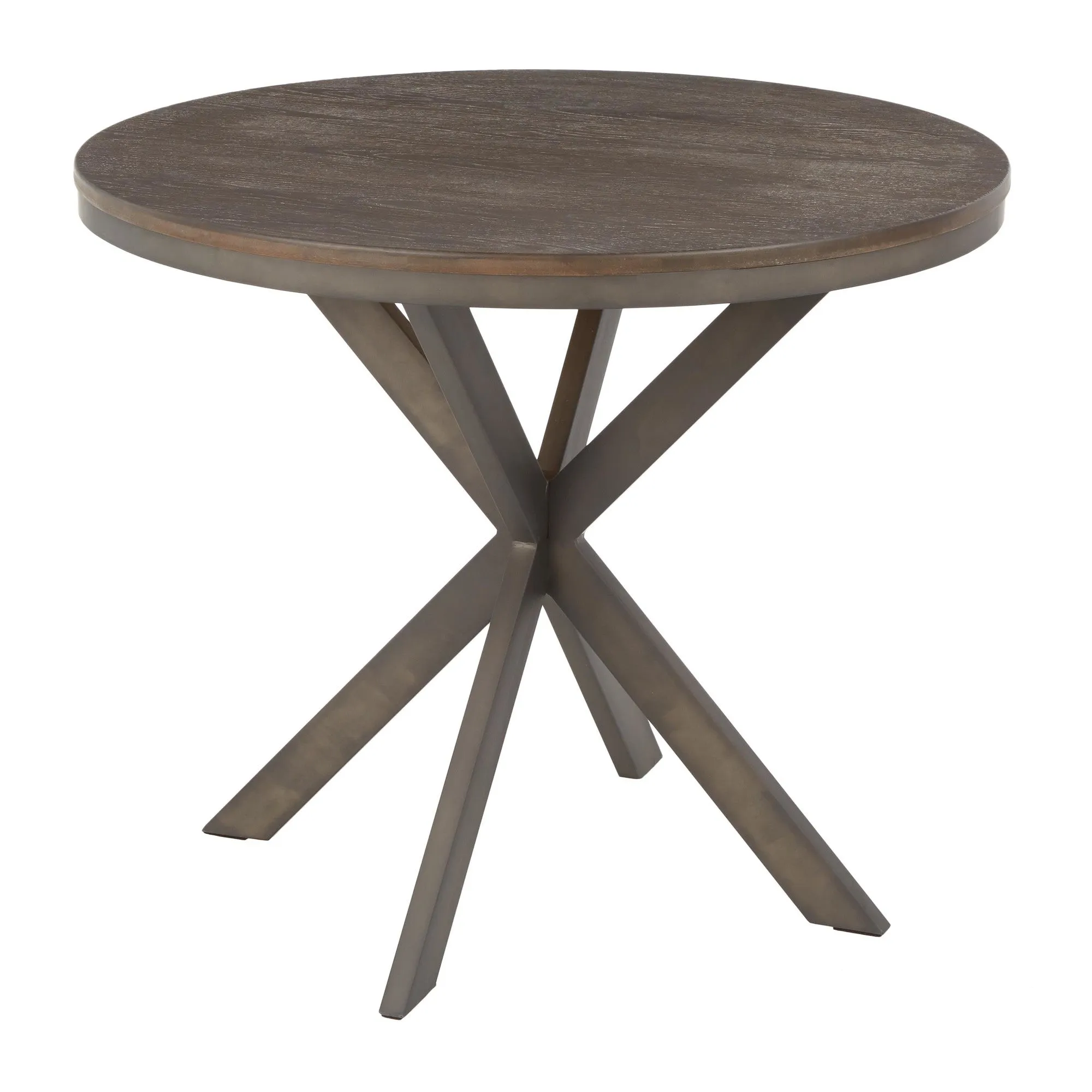 X Pedestal Industrial Dinette Table with Antique Metal and Espresso Bamboo by LumiSource