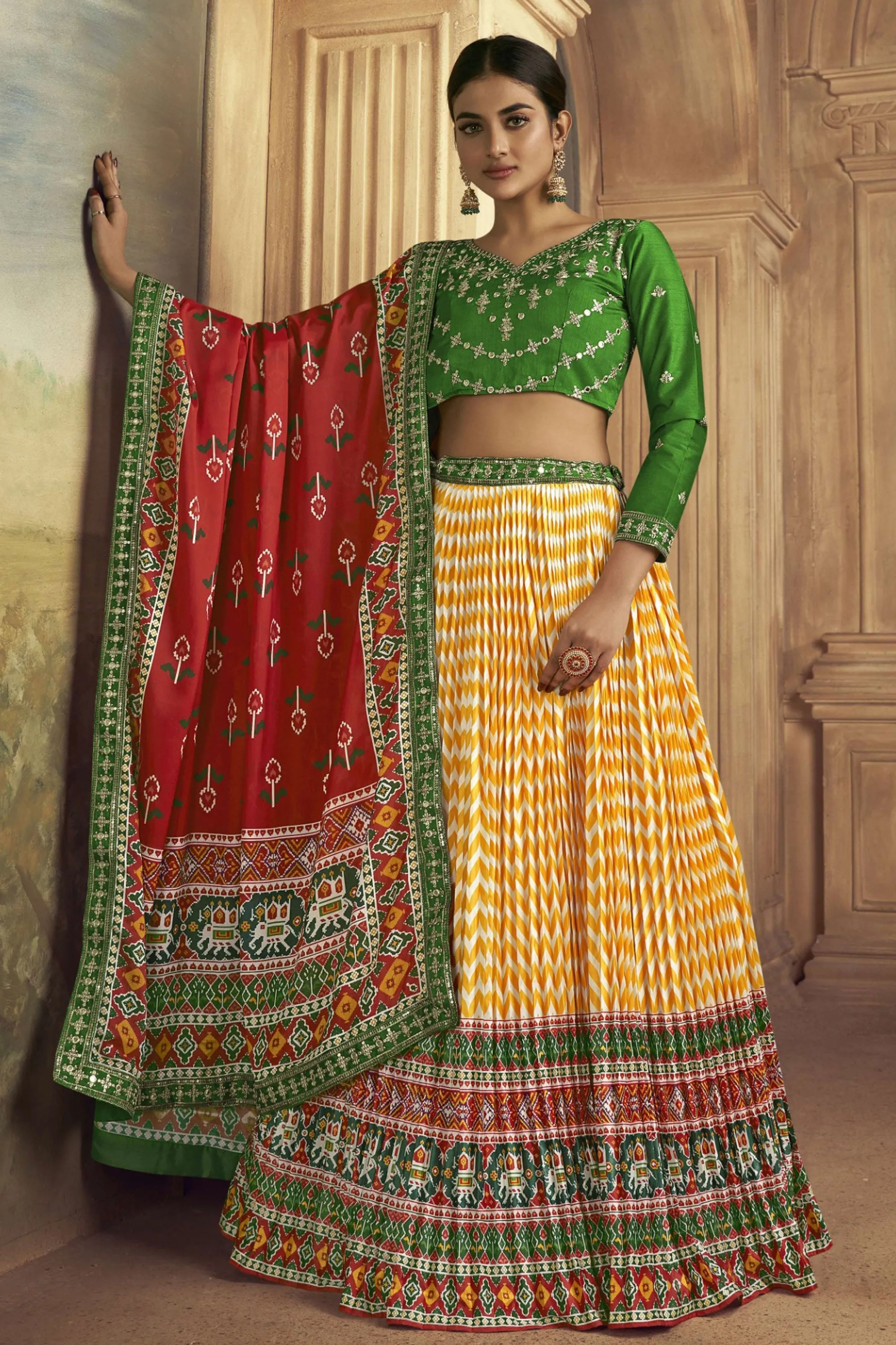 Yellow Color Gorgeous Patola Printed Gaji Silk Lehenga