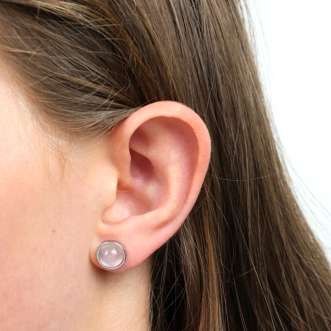 You Are Lovely - Silver Stainless Steel 8mm Circle Studs - Pale Pink Pearl Resin (11333)
